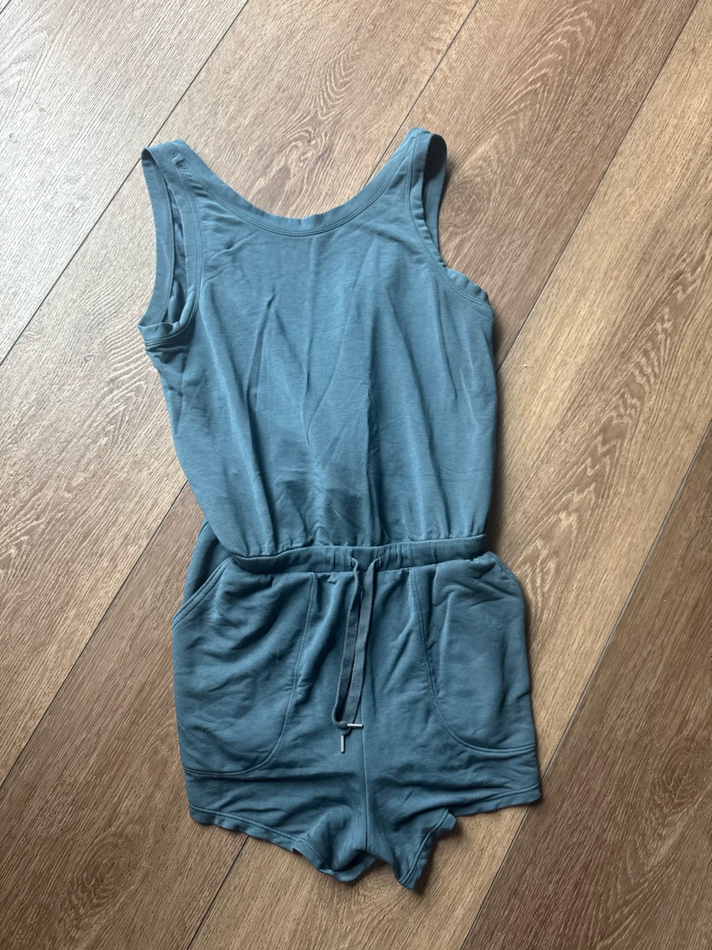 Zella Sleeveless Drawstring Romper in Slate Blue